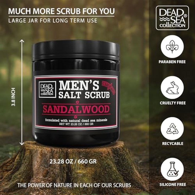 Salt Body Scrub Sandalwood For Men ? Moisturizes, Exfoliates & Nourishes Skin ? Cleanses & Detoxifies with Dead Sea Minerals - Dead Sea Collection ? 23.28 OZ