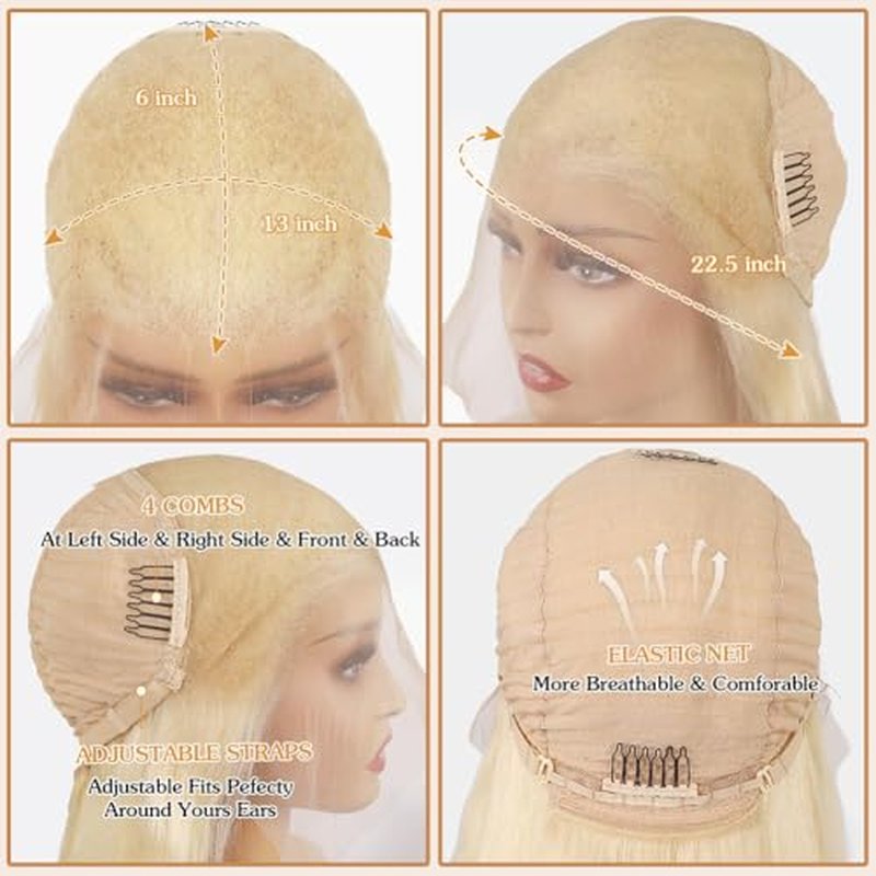 613 13x6 Lace Front Wig Human Hair 26 Inch Blonde Wig Human Hair 180 Density Blonde Lace Front Wig Human Hair Pre Plucked Straight HD Lace Frontal Wigs for Women