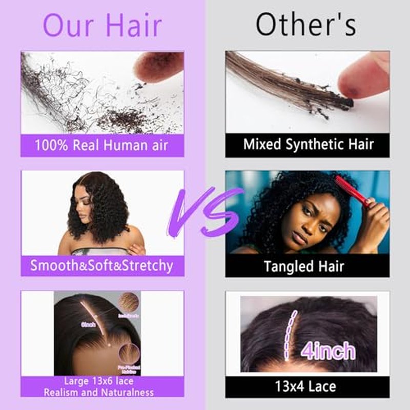 Short Bob Wig Human Hair 13x6 Frontal Lace Wig 200% Density HD Lace Front Wigs Human Hair Pre Plucked Bob Wigs for Women Curly Human Hair Wig Natural Black 18 Inch