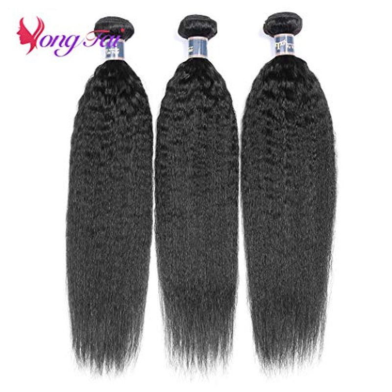 Kinky Straight Hair 3 Bundles 16 18 20 Inch 100% Unprocessed Brazilian Yaki Straight Human Hair Wave Bundles Kinky Straight Hair 1B Color