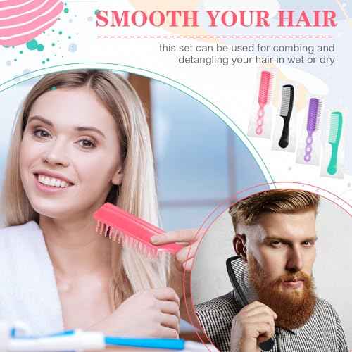 Baderke 144 Pack Individually Wrapped Hair Brushes Combs Set for Homeless, Detangling Brush Widen Combs for Curly Hair Suitable for Women Men Shelter Nursing Hotel Church Charity Supplies(4 Colors)