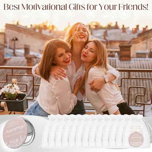 Wildflower Inspirational Gifts for Women Bulk Motivational Compact Mirror Makeup Purse Double Sided Folding Mirror Inspirational Gift Cards with Bag for Women(12 Set)