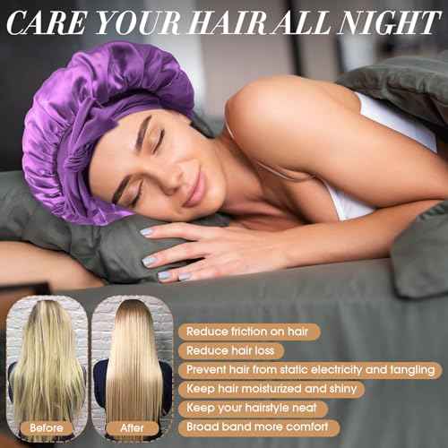 Geyoga 12 Pcs Sleep Bonnet Bulk Satin Bonnets for Sleeping Silk Hair Bonnet for Sleeping Women Large Silk Bonnets for Black Women with Elastic Band for Hair Care