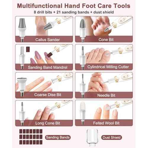 Cordless Electric Nail File Drill Set, Rechargeable Toe Nail Filer and Buffer, Toenail Grinder for Thick Toenails, Professional Manicure Pedicure Kit, Hand Feet Nails Care Tool for Women Men Human