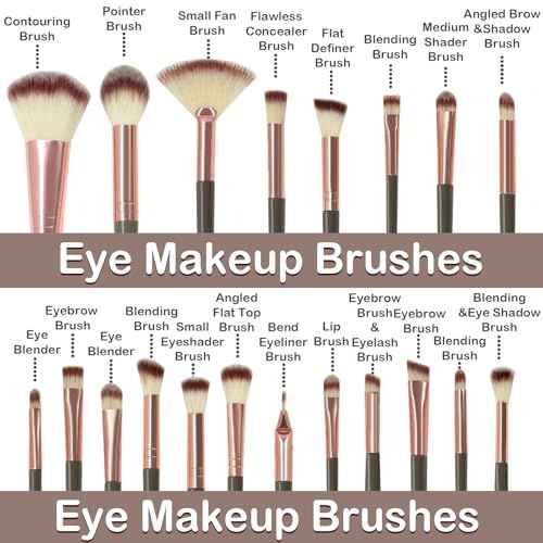 Makeup Brush Set, 48Pcs Makeup Tool Set Premium Synthetic Foundation Concealers Powder Eye Shadows Makeup Brushes Kit for for Beginner Professional, Brown