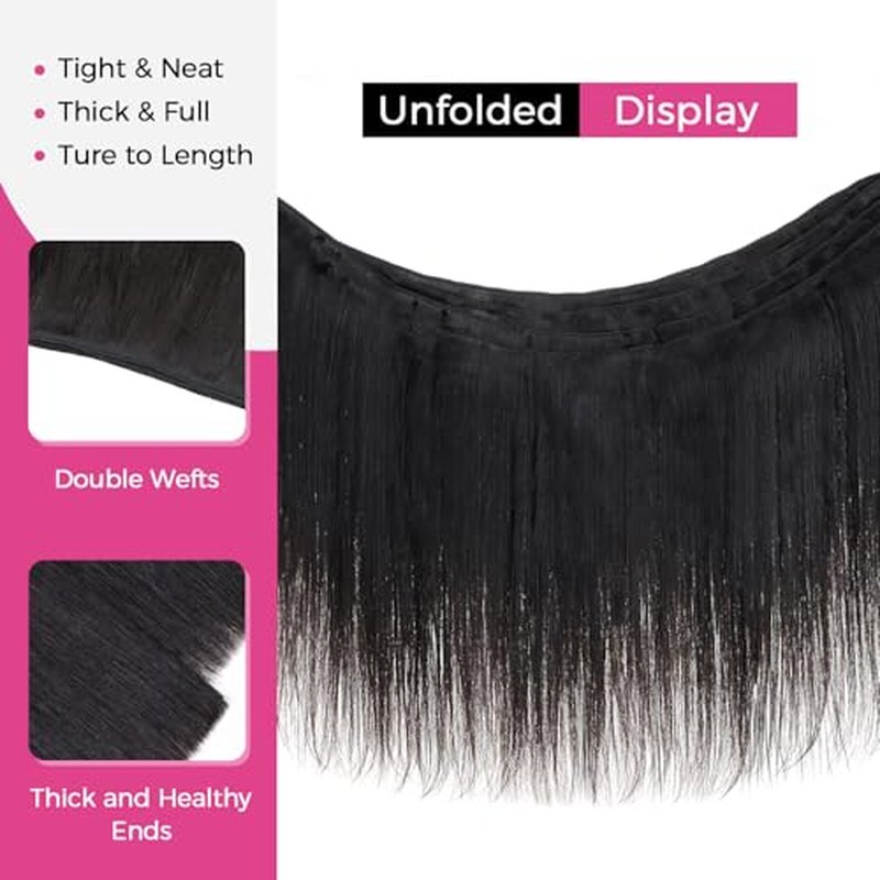 Lashey Human Hair Bundles Light Yaki Straight 100% Virgin Human Hair Soft and Bouncy Double Weft Hair Extensions Natural Black 12 14 16 Inches (3 Bundles Total 240 grams)