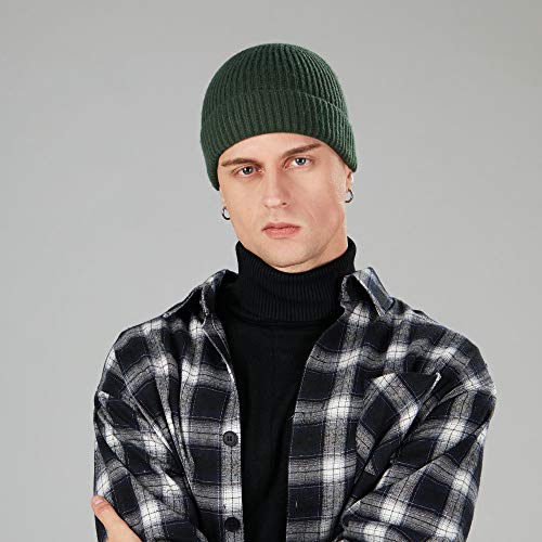 ROYBENS 4pcs Wool Fisherman Beanies for Men, Knit Short Watch Cap Winter Warm Hats