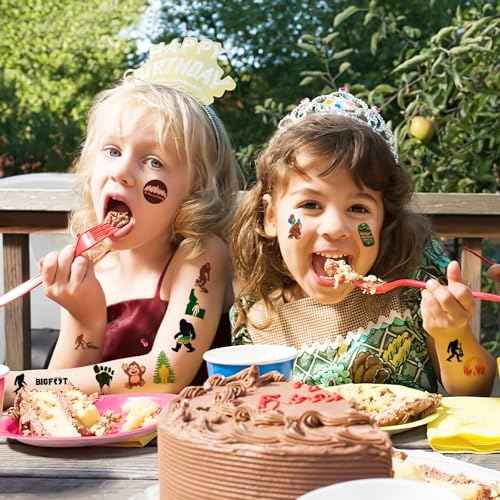96 PCS Bigfoot Jungle Pre-Cut Temporary Tattoos for Kids Themed Birthday Party Decorations Favors Supplies Super Cute Monster Outdoor Tattoo Stickers Gifts for Boys Girls School Rewards Carnival