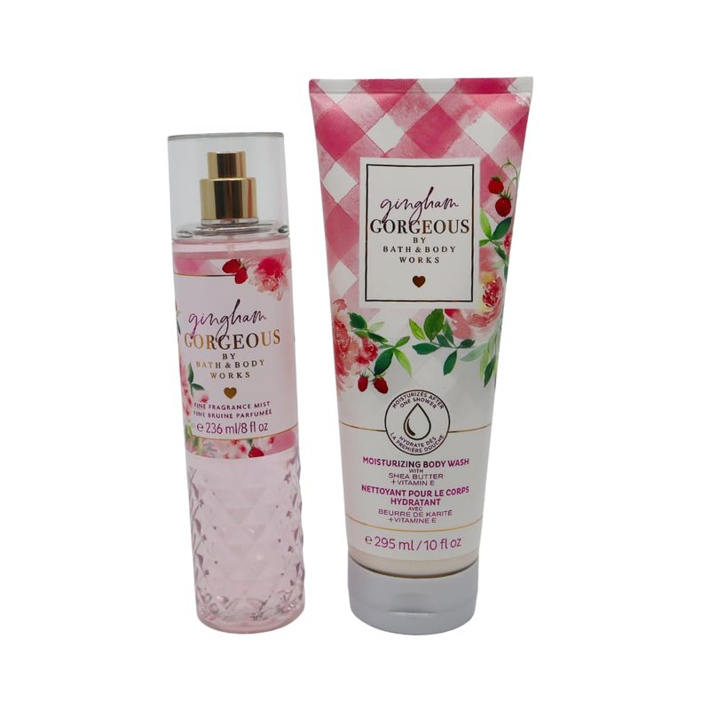 Bath & Body Works GINGHAM GORGEOUS Fine Fragrance Mist & Moisturizing Body Wash 2-piece Gift Set with a Red Bow for Holiday – Full Size
