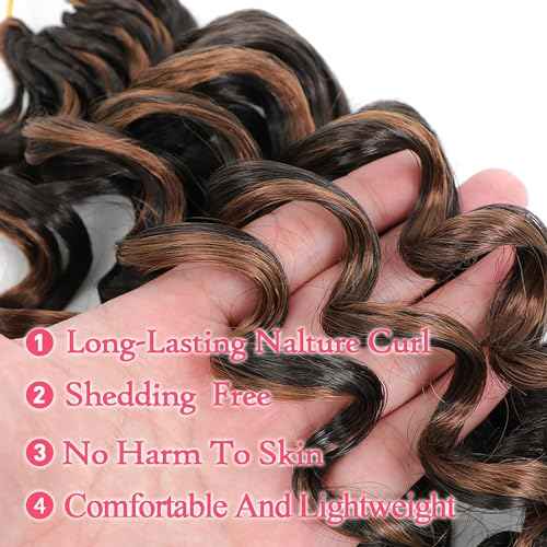 Ocean Wave Crochet Hair 14 Inch 8 packs Deep Wave Crochet Hair Synthetic Curly Crochet Braiding Hair for Black Women (14 Inch, 8 packs, P4/30)