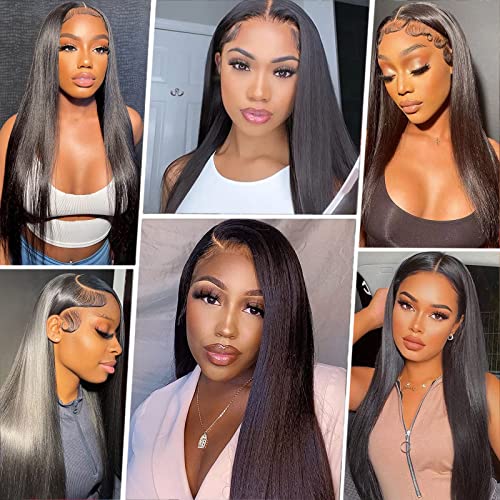 13X4 Ear To Ear Lace Frontal Closure Straight Frontal HD Lace Human Hair 100% Brazilian Virgin Hair 150 Density HD Transparent Lace Natural Black Pre-Pulled Baby Hair (16 Inch)