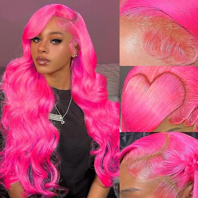 Pink Lace Front Wig - Human Hair Body Wave, 13x4, Pre-Plucked, 200 Density HD Lace Frontal, 24 Inch