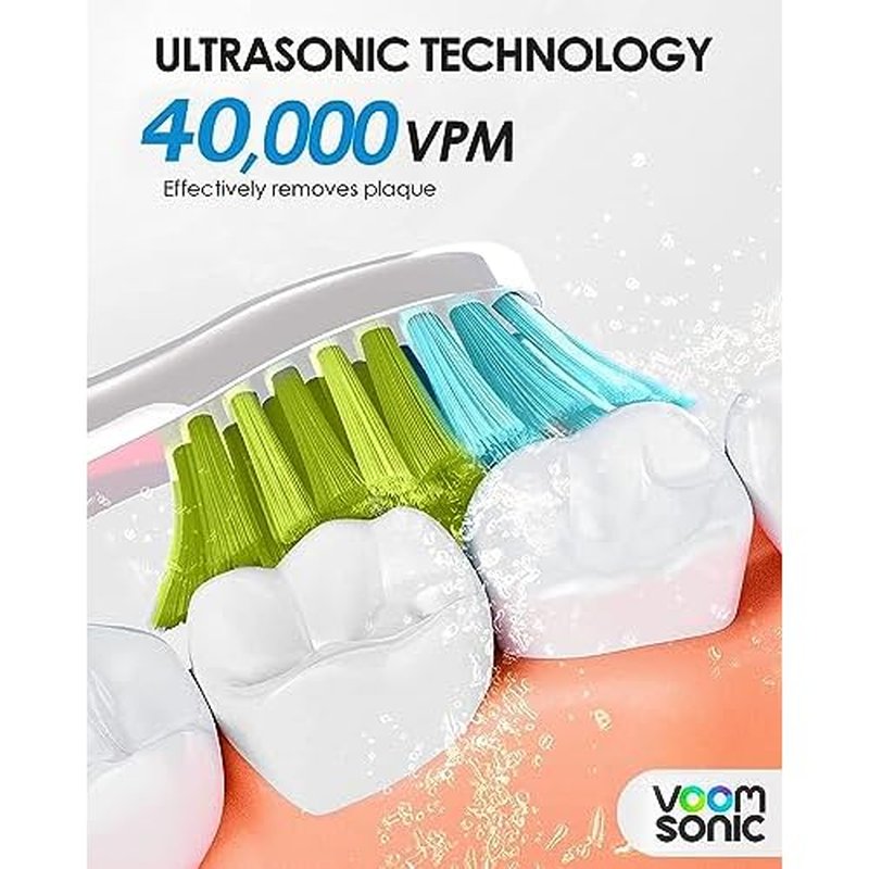 Voom Sonic Pro 7 Series Rechargeable Electronic Toothbrush, Advanced Oral Care Technology, 2-Minute Timer w/Quadrant Pacing, 5 Adjustable Speeds, Magnetic Levitation, 100% Waterproof, Black (VM-20946)