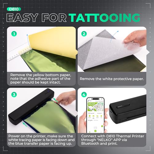 Nelko D810 Tattoo Stencil Printer, Wireless Thermal Tattoo Printer with 10pcs Tattoo Transfer Papers, Portable Tattoo Machine for Artist & Beginners, Compatible with Phone Pad and PC, Grey