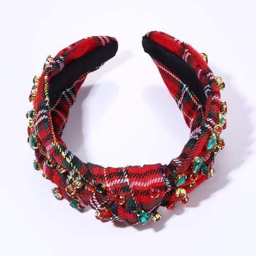 Christmas Headband for Women Holiday Accessories Decorations Xmas Tree Snowflake HoHoHo Crystal Knotted Headband Christmas Festive Headwear Party Gifts (Candy Cane Plaid)