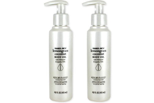Trader Joe's Lemongrass Coconut Body Oil with Almond and Jojoba Oils 4.8 FL OZ (143 ml) - 2 PACK