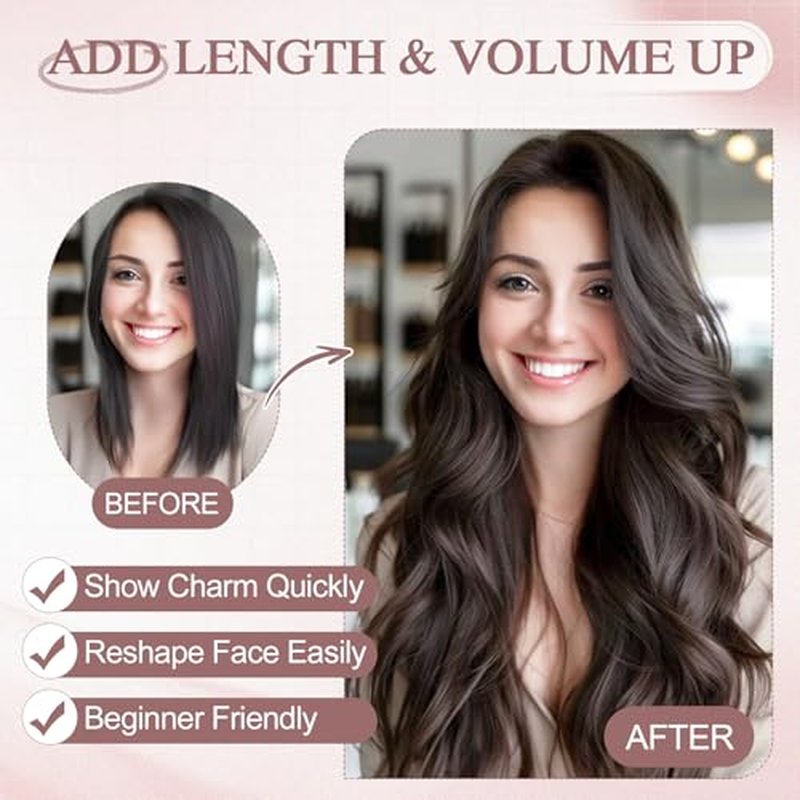 Halo Hair Extensions Real Human Hair Wavy Invisible Wire Hairpiece Adjustable One Piece With 2 Secure Clips For Women to Add Length,18 Inch 12P613 Golden Brown Mixed Bleach Blonde,65g