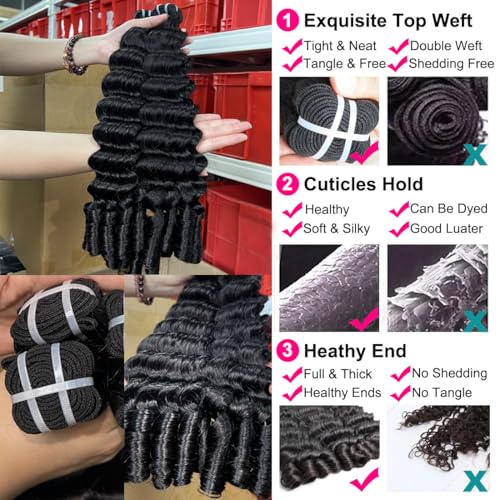 15A Burmese Deep Wave Bundles Human Hair 14 Inch 1 Bundle Tangle Free Unprocessed Brazilian Virgin Hair Weft with Spiral Curly End for Women Deep Wave Human Hair Weft Extensions