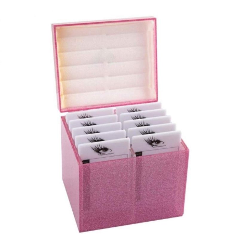 Sisiter 10 Layers Acrylic Eyelash Storage Box,Eyelash Holder Extension Tool,Makeup Organizer False Eyelashes Glue Pallet Holder, Grafting Eye lashes Close-Packed Display with 10 Pallets (pink)