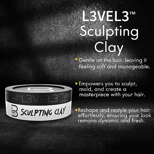 L3 - Level 3 Hair Sculpting Clay - Premium Grade Hair Clay for the Perfect Look - Long Lasting Hair Styling Product for Men