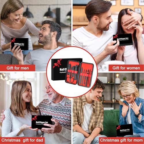 Stocking Stuffers for Men Teen Boys - Manicure Set Christmas Gifts for Men Dad Boyfriend Teens Him Professional Stainless Steel Nail Clipper Kit Personal Care Tools Accessories w/Leather Travel Case