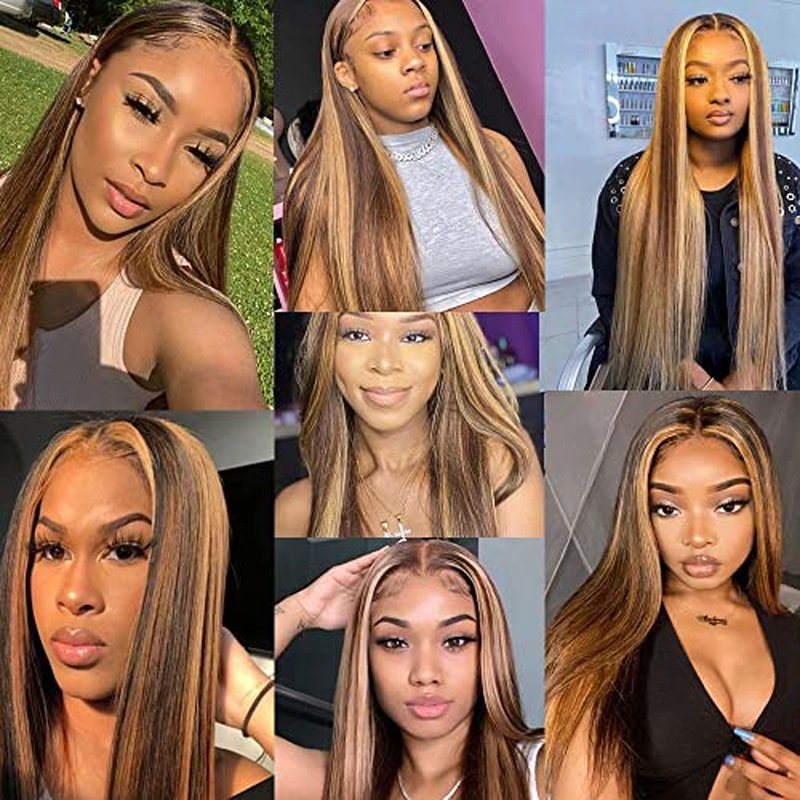 P4/27 Highlight Blonde Bundles Human Hair Straight Bundles 22 Inch Brown Straight Bundle Human Hair Extensions Unproceesed Virgin Hair 100 Gram Per Bundle 1 Bundle