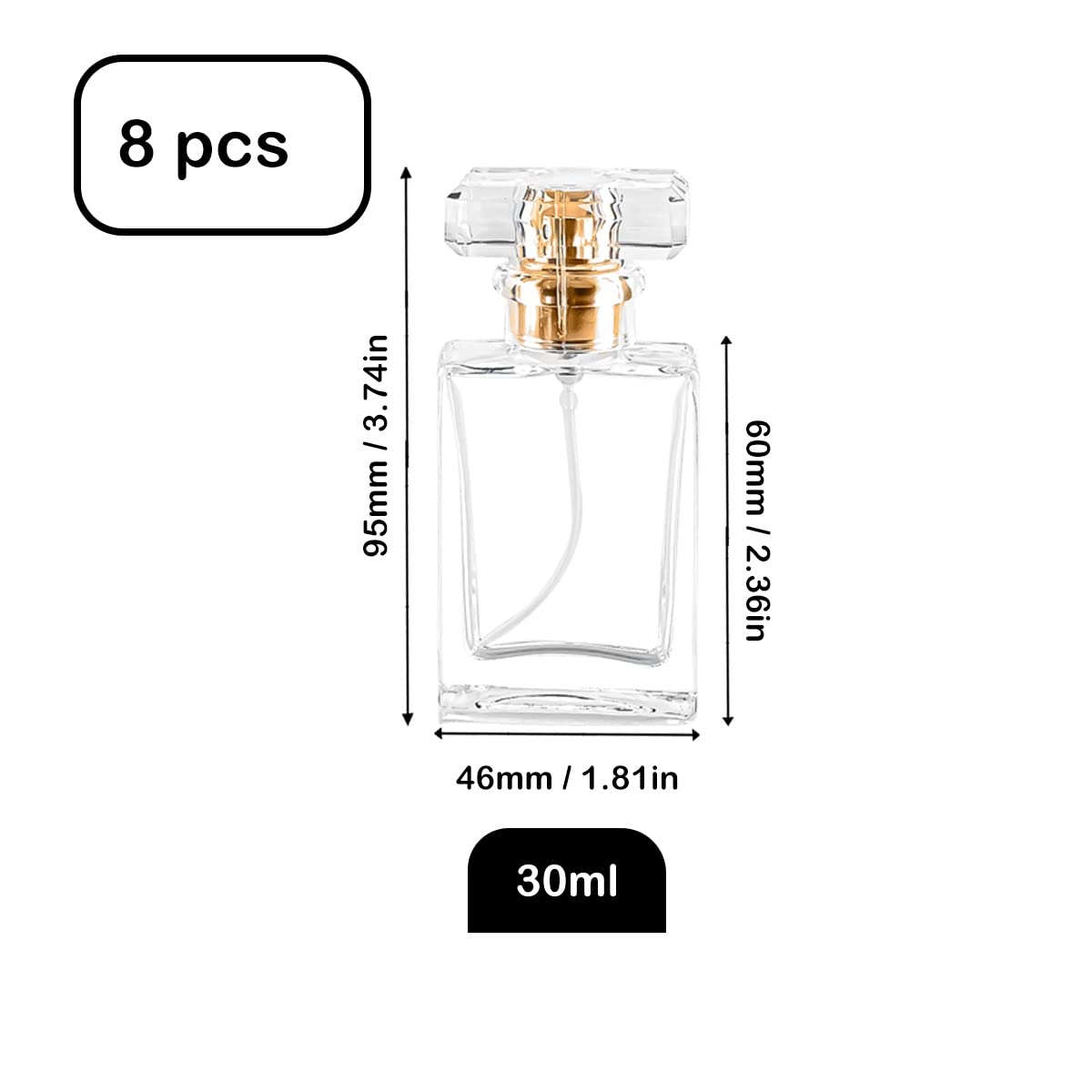Rixoxo Empty Refillable Perfume Spray Atomizer - 8 PCS 30ml Glass Clear Travel Container - Fine Mist Pump Dispenser (Square)