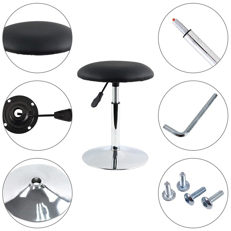 FURWOO Short Round Spa Stool Height Adjustable Swivel Bench for Bedroom Living Room Black PU Leather