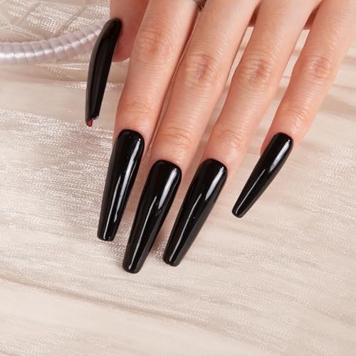 LOVFUL Press on Nails Red Sole Black Red | Handmade with Full Covered Crystals | Reusable Full Cover Nails | Coffin Mid length 1.7 in | H22-S