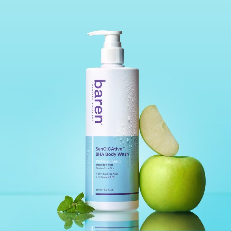 Baren Body Wash with Salicylic Acid – Gentle Exfoliating Cleanser for Sensitive Skin, Hydrating and pH-Balanced, Sulfate and Paraben Free, Korean Skin Care 16.9 fl oz
