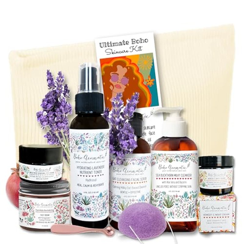 Natural Skincare Gift Set for Women ? Hydrating Face Cleanser, Moisturizer & Eye Cream ? Clean Beauty Facial Kit with Botanical Ingredients ? Perfect Self Care or Christmas Gift by Boho Aromatic