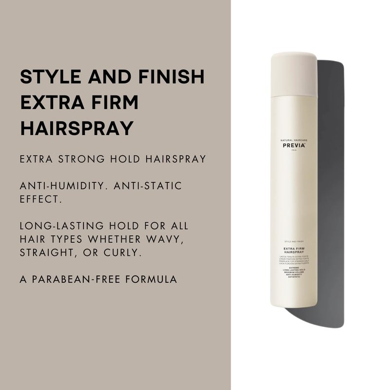 PREVIA Extra Firm Hold Hairspray Anti-Humidity Long-Lasting Scented Hairspray for All Hair Types Paraben-Free Maximum Hold Shine Anti-Static Effect 13.53 oz