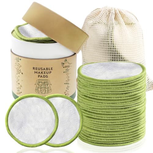 28 Pack Reusable Cotton Rounds with Washable Laundry Bag and Round Box|Travel Essentials for Skincare, Makeup Remover Pads and Storage|Reusable Makeup Remover Pads