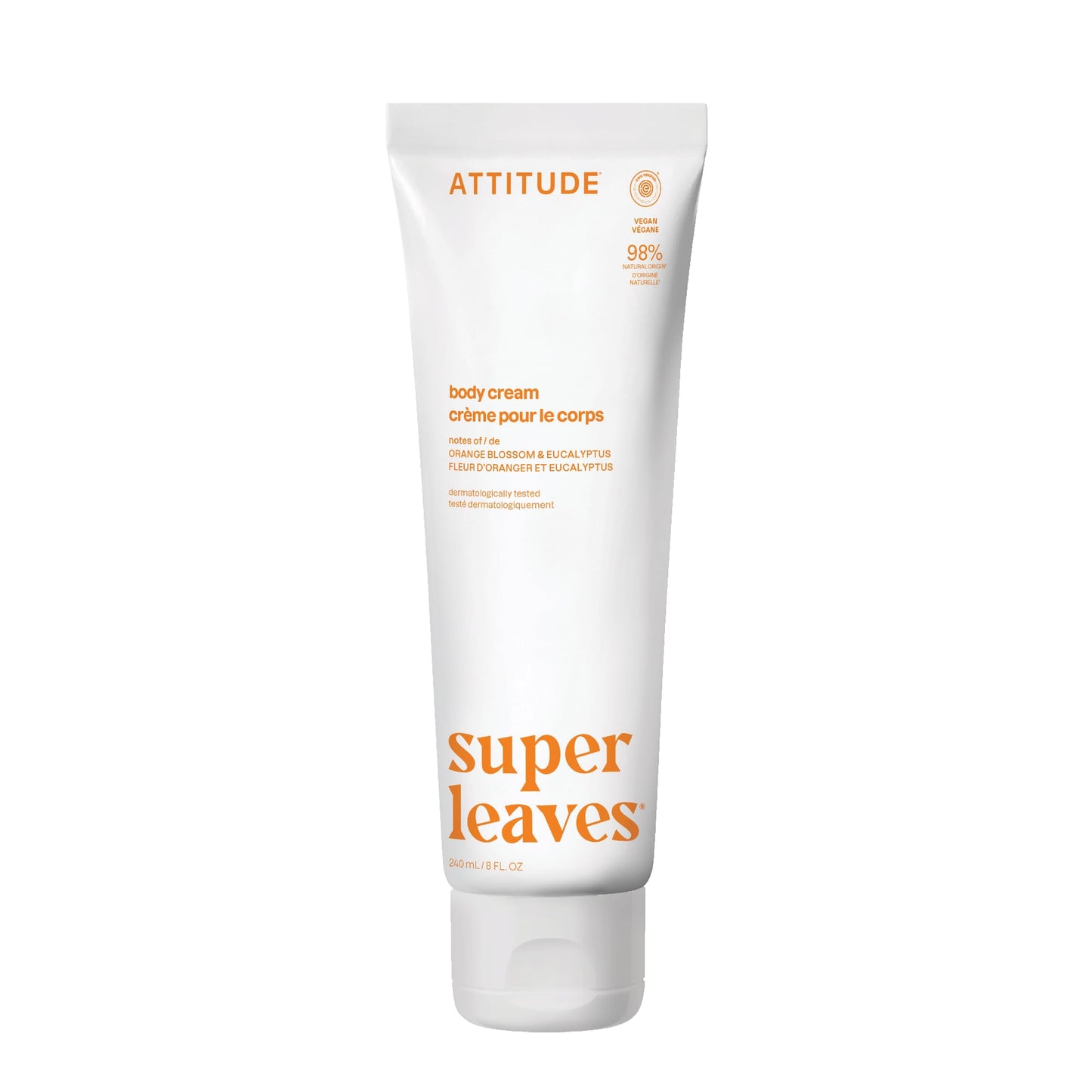 ATTITUDE Body Cream, EWG Verified, Plant- and Mineral-Based Ingredients, Vegan and Cruelty-free, Energizing, Orange Leaves, 8 Fl Oz