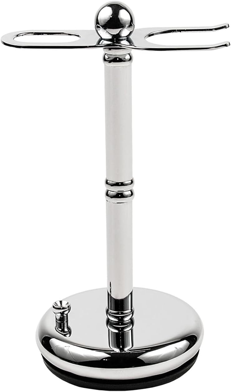Parker Deluxe Chrome STRAIGHT RAZOR & SHAVE BRUSH Stand – Heavyweight Chrome-Plated Holder with Non-Slip Rubber Base – Fits Straight, Barber Razors & 20–25 mm Shaving Brushes – Wet Shaving Organizer