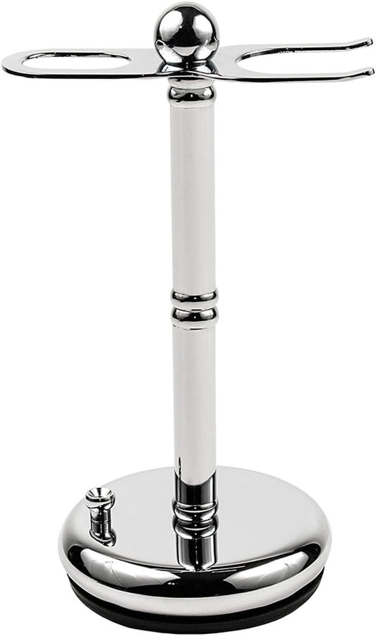 Parker Deluxe Chrome STRAIGHT RAZOR & SHAVE BRUSH Stand – Heavyweight Chrome-Plated Holder with Non-Slip Rubber Base – Fits Straight, Barber Razors & 20–25 mm Shaving Brushes – Wet Shaving Organizer
