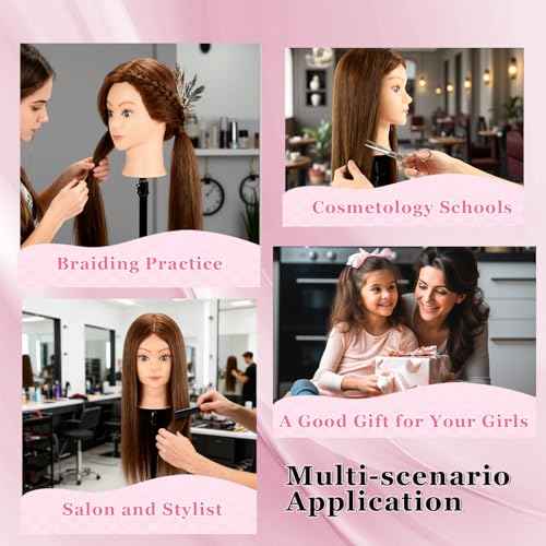 Beauty Star Mannequin Head with 100% Real Human Hair -18inch Doll Styling Head for Braiding Practice & Cosmetology Training, Updos, Manikin Head Includes Clamp Stand£¨Dark Brown Hair and Blue Eyes)