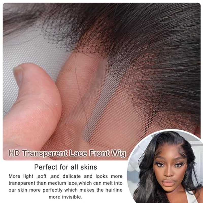 13x4 Body Wave Lace Front Wigs Human Hair Pre Plucked with Baby Hair 180% Density 13x4 HD Transparent Lace Front Wigs for Black Women Natural Black Wigs(28inch)