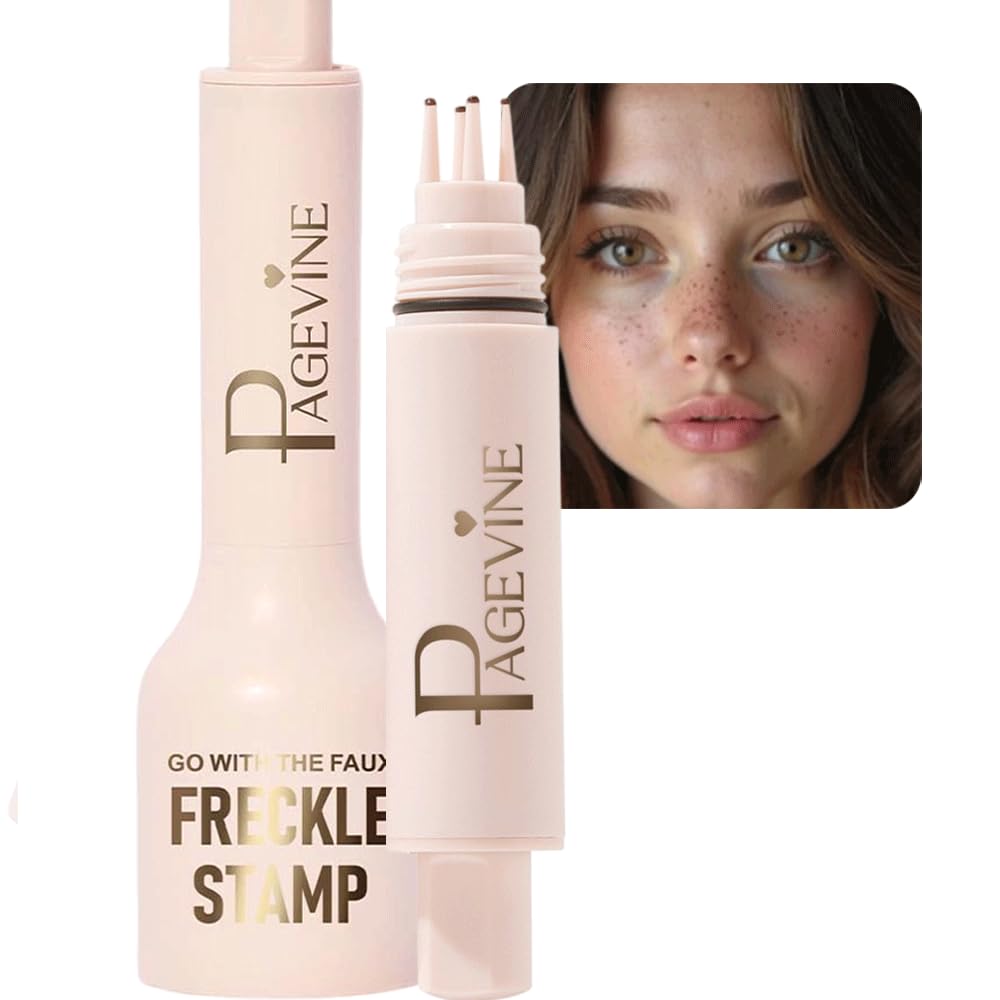 Faux Freckle Stamp Pen – Upgraded Liquid Freckle Marker with Multi-Prong Soft Tip, Air Cushion Applicator for Natural Sun-Kissed Look, Long-Lasting Freckle Makeup Tool (3# Dark)