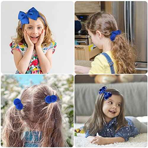 Girls School Hair Accessories - Blue Bow Clips, Elastic Hair Bands, Headband, Ribbon Barrettes for Toddlers, Kids Christmas Birthday Gift