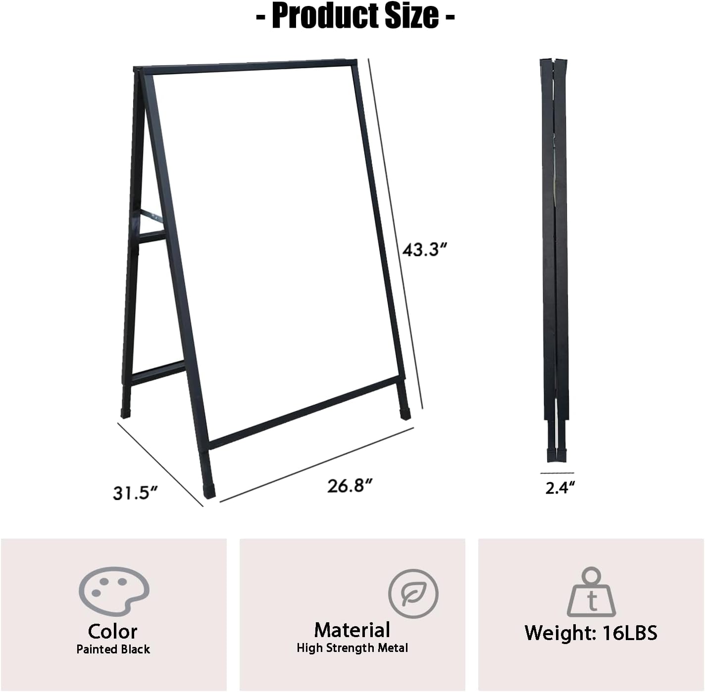 ZCHEN A-Frame Sidewalk Sign - 24x36 Heavy-Duty Metal Sandwich Board for Outdoor Advertising | Double-Sided Display with 2 Corrugated Plastic Posters