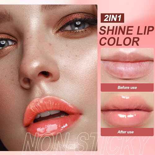 Lipstick Primer Jolilab Fruit Lip Oil,Hydrating Lip Glow Oil Plumping Glass Finish Moisturizing Lip Gloss Lip Tint Fruit Extract Lip Oil Tinted for Dry Lip and Lip Care(Strawberry Flavor)