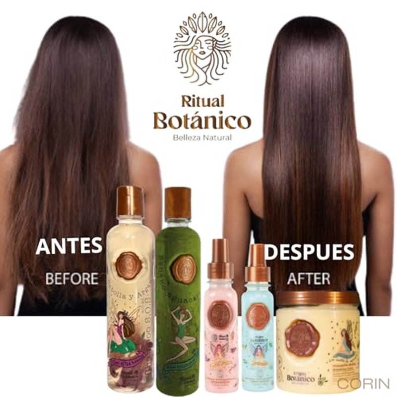 RITUAL BOTANICO KIT 5 Crecimiento Acelerado y Ultra Reparador: Shampoo de Cebolla, Mascarilla para el Cabello, Acondicionador Intensivo PLEX, DUO Heat Protection Spay for Hair (+ Obsequio TRENDY)