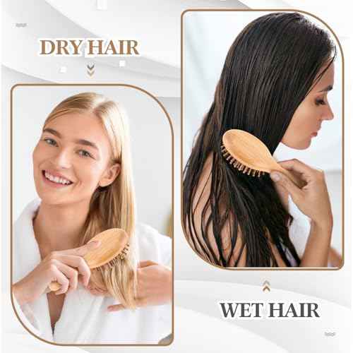 10 Pack Mini Bamboo Hair Brush Bulk Pocket Travel Small Hairbrush Long Short Wet Dry Hair Scalp Massage Gifts for Wedding Bridesmaid Party Favors for Women Men (Oval)
