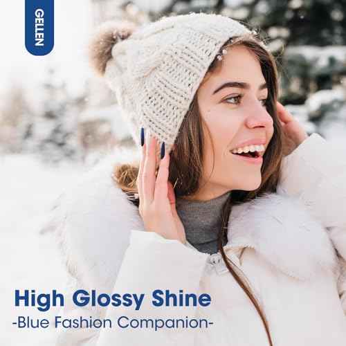 GELLEN Blue Gel Nail Polish Set, 6 Colors Glitter Royal Navy Dark Blue Pearlescent Shell White Nail Gel Polish Kit, Soak Off UV Gel Polish Winter Nail Art Design DIY Manicure Gift for Her