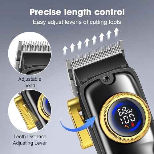 HIENA PRO Professional Hair Clippers Set for Men Cordless Barber Kit Hair Cutting Kit Rechargeable Clippers and Trimmers Set Clipper Set for Barbers with LED Display, Gifts for Men, (Black)