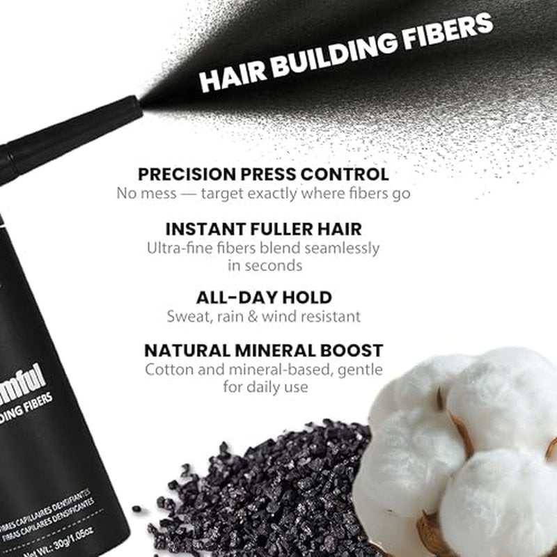Hair Fibers for Thinning Hair, Hair Building Fibers Spray with Spray Applicator, Undetectable & Long-lasting, Instant Hair Coverage for Men & Women (Black, 30g)