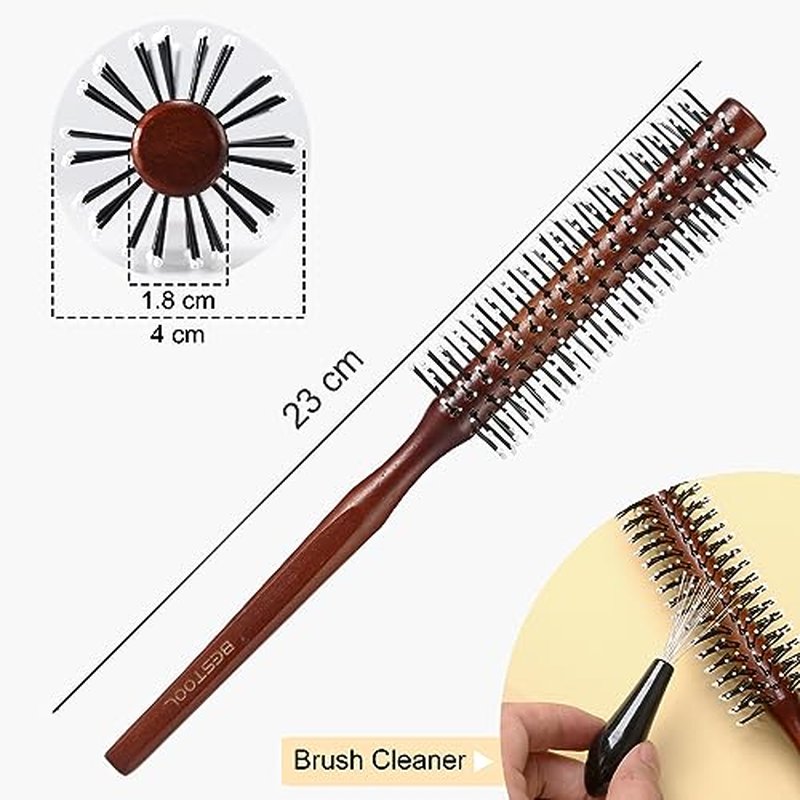 BESTOOL Small Brush for Short and Medium Hair, Blow Drying, Men's Beard Styling, Professional Smoothing and Curling Brush (Reddish brown)