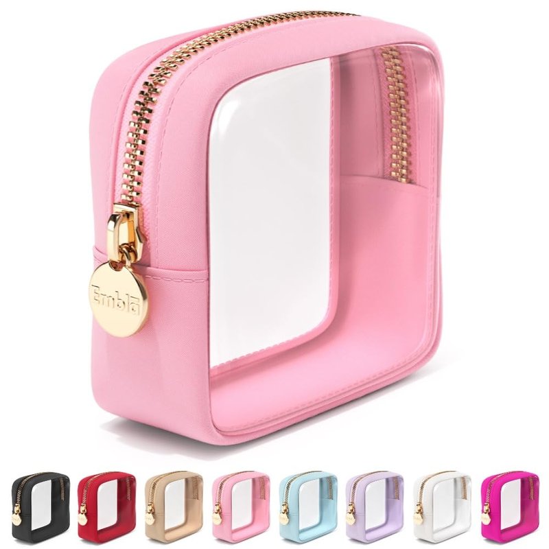 Clear Makeup Bag Zipper Pouch, Transparent Cosmetic Case Organizer, TSA Approved Travel Toiletry Case, Travel Accessories Essentials Makeup Tote for Women, Mini Cute Make up Bag for Purse - Ruby