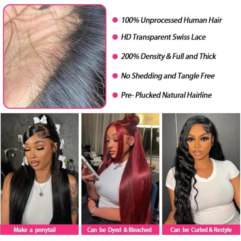 20 Inch Lace Front Wigs Human Hair 200 Density 13x4 HD Lace Front Wigs Human Hair Pre Plucked Glueless Wigs Human Hair for Women Straight Lace Frontal Wigs Natural Color